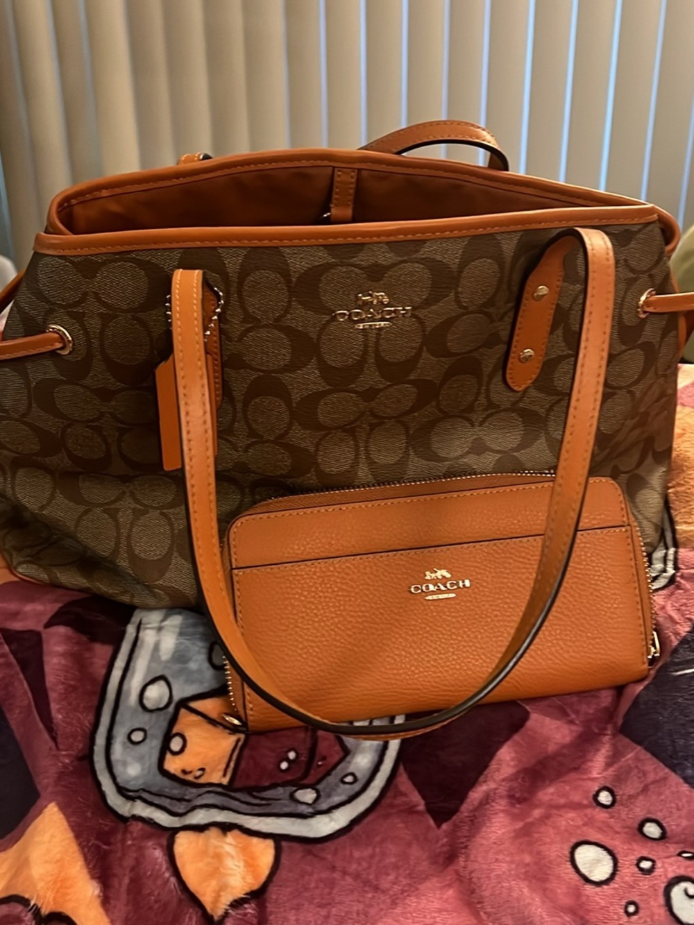 Coach Brown Signature Canvas Tote with Tan Leather Accents